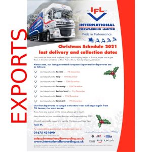 Exports Xmas freight to Europe schedule