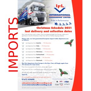 Imports Xmas freight to Europe schedule